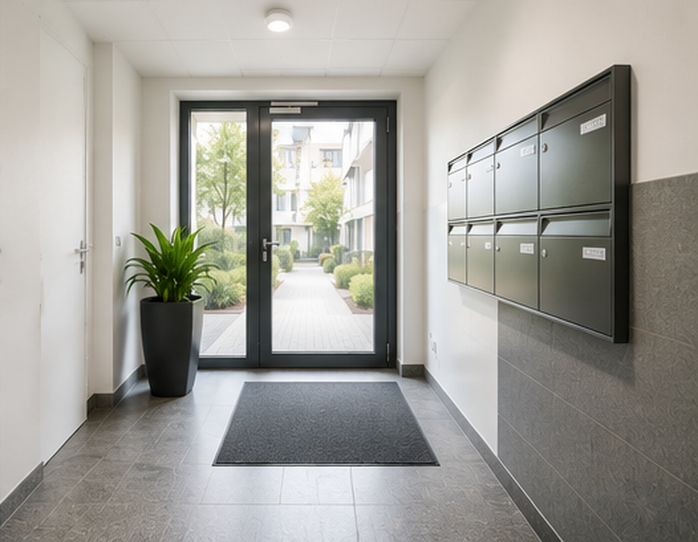 Gepflegter Eingangsbereich mit Briefkastenanlage